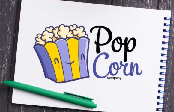 Cute Kawaii Popcorn Logo Template