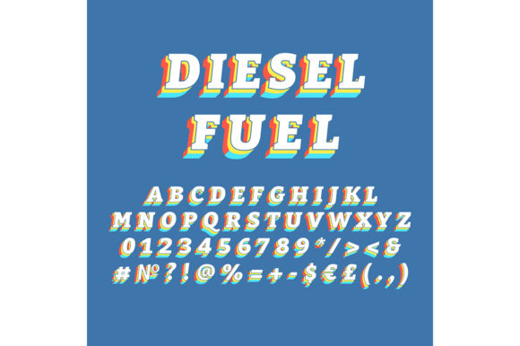 Diesel Fuel Vintage 3d Vector Alphabet