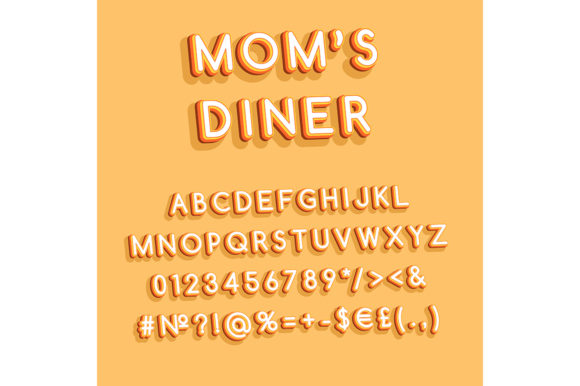 Moms Dinner Vintage 3d Vector Alphabet